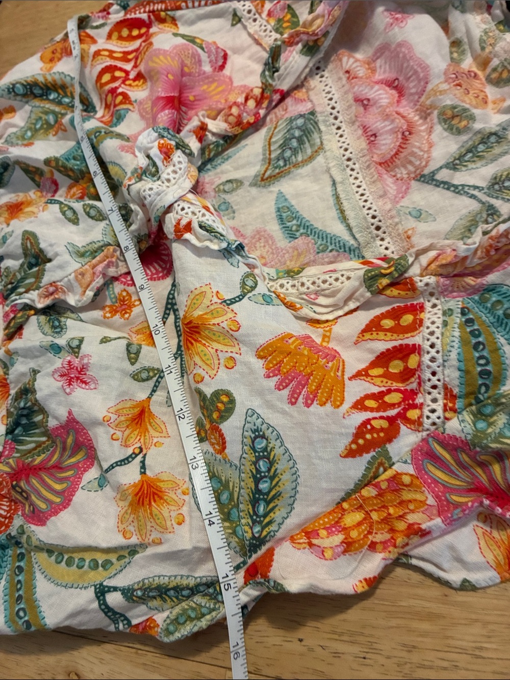 Floral Ruffle Sleeveless Cotton top and a skirt- White with Pink & Orange Flower - Picture 8 of 12